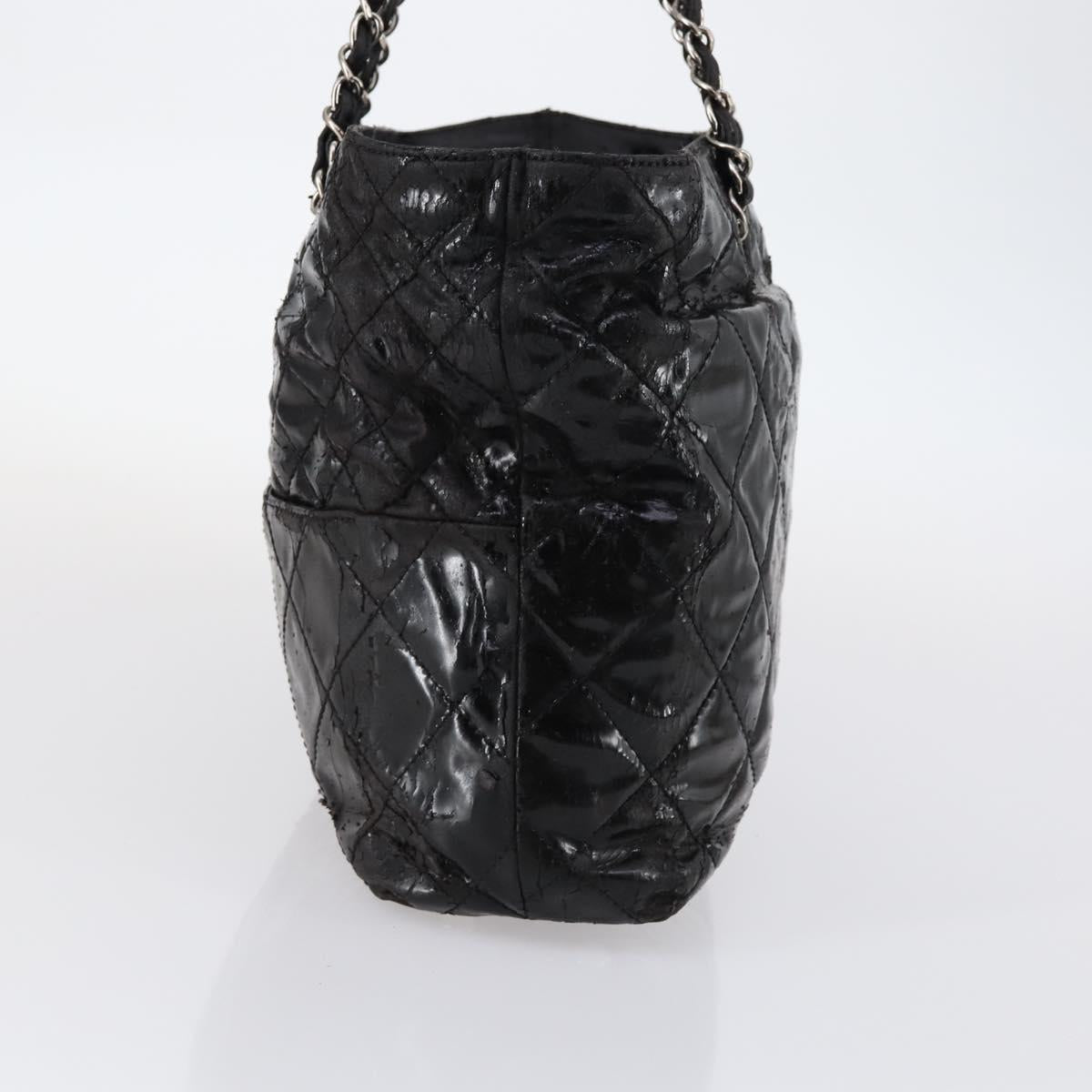 CHANEL Wild Stitch Chain Shoulder Bag Patent leather Black Silver CC Auth 140996