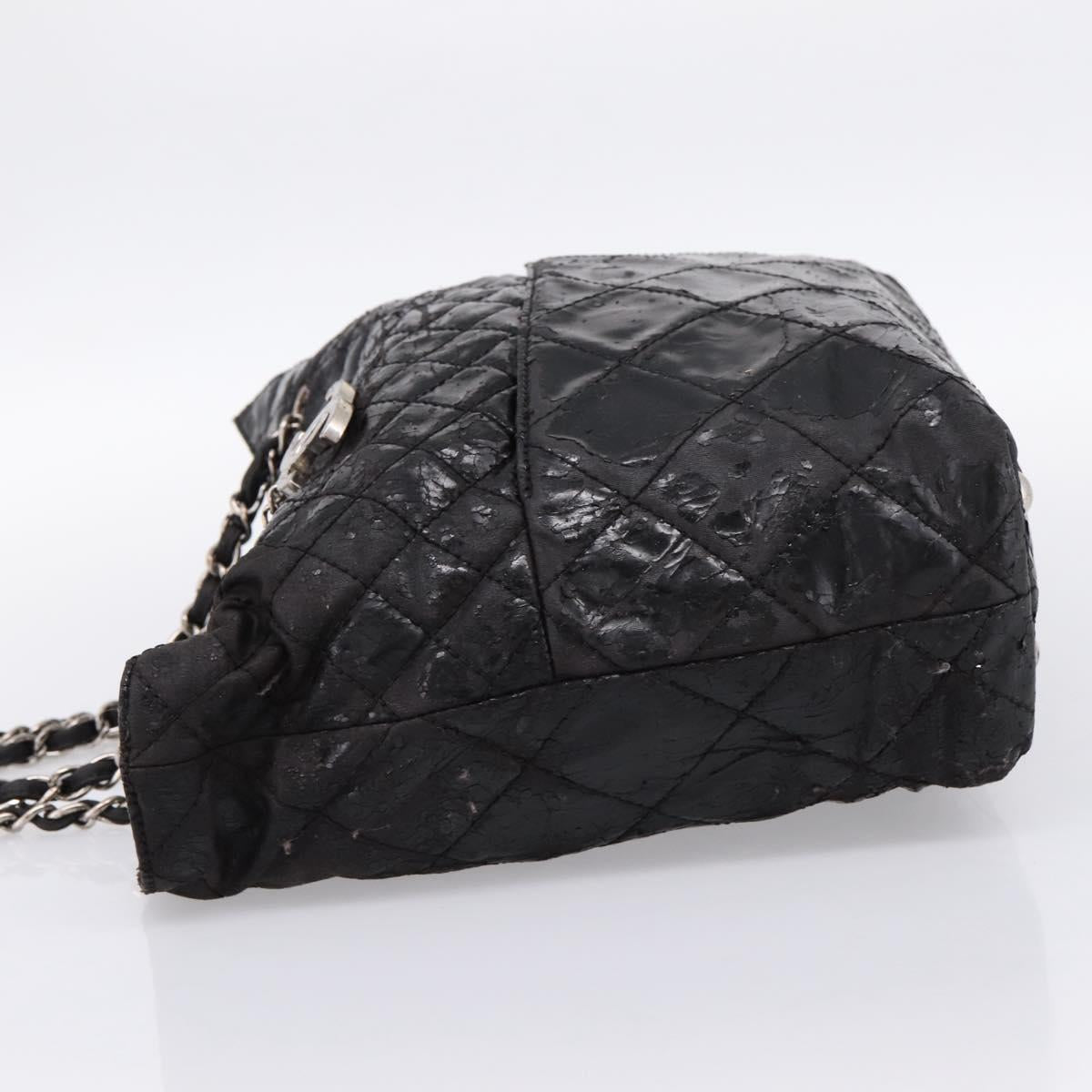 CHANEL Wild Stitch Chain Shoulder Bag Patent leather Black Silver CC Auth 140996