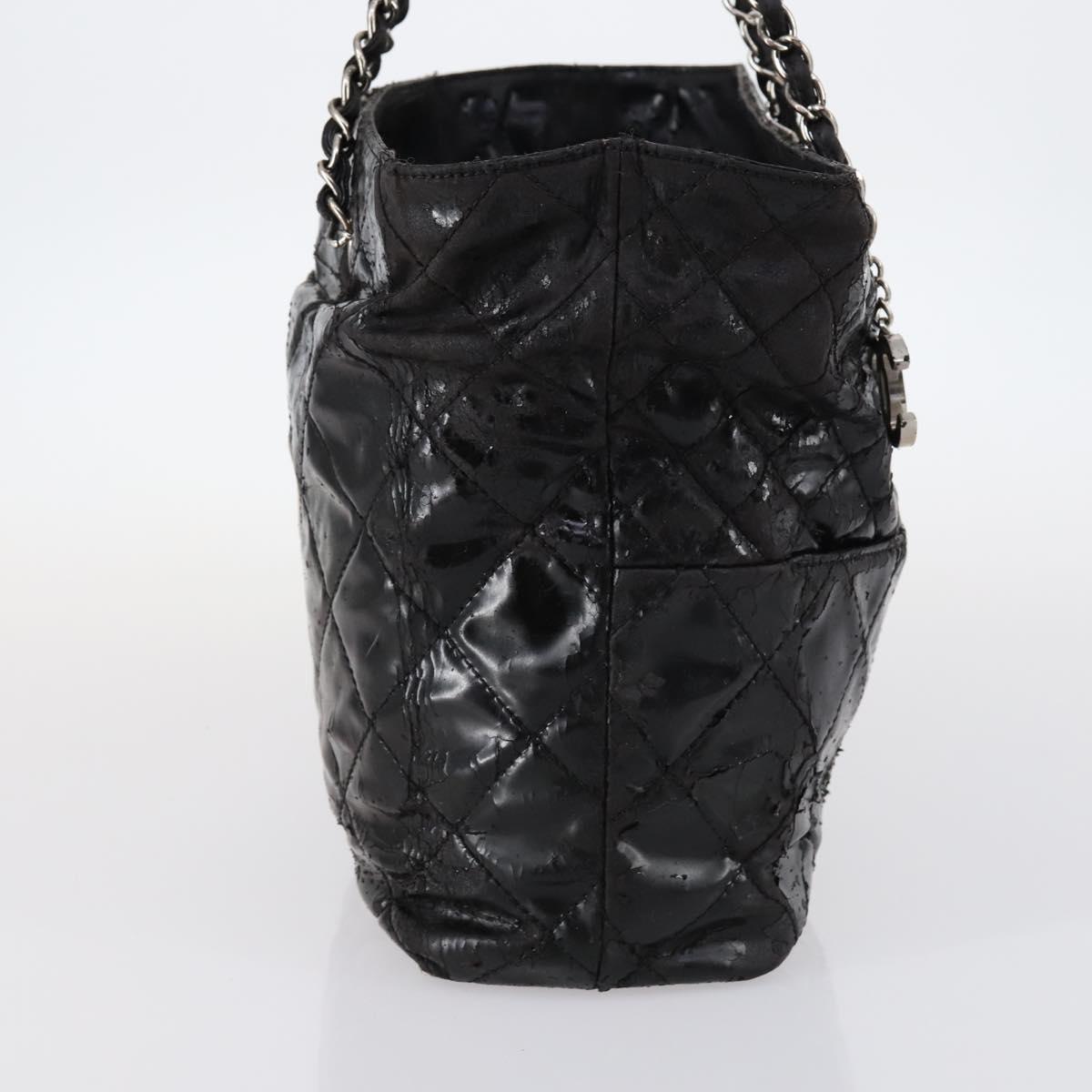 CHANEL Wild Stitch Chain Shoulder Bag Patent leather Black Silver CC Auth 140996