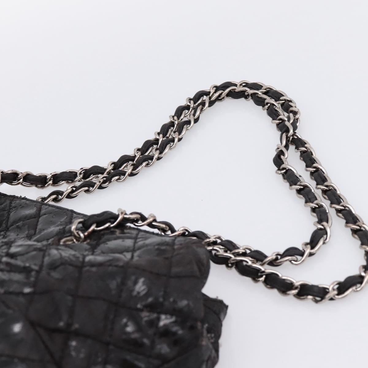 CHANEL Wild Stitch Chain Shoulder Bag Patent leather Black Silver CC Auth 140996