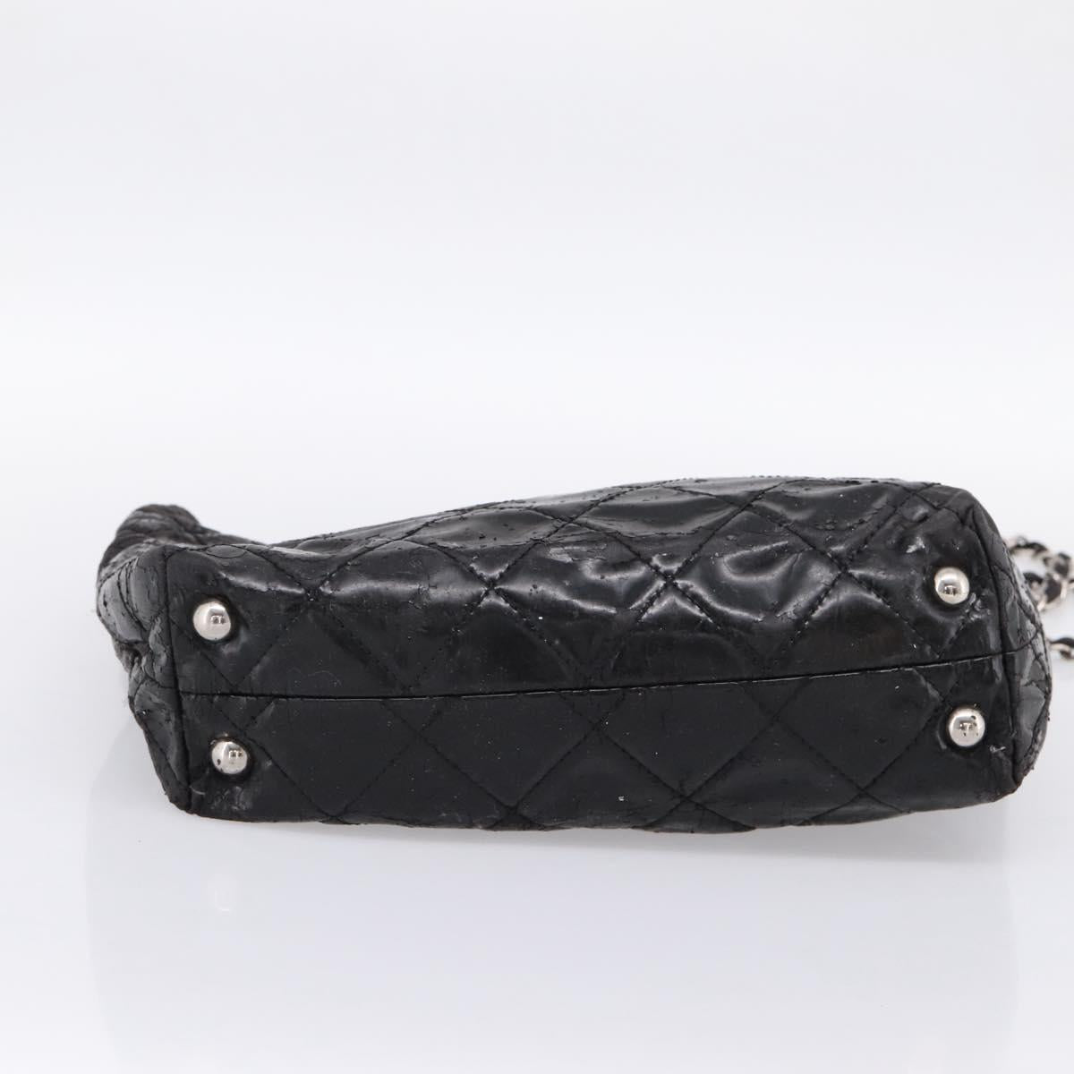 CHANEL Wild Stitch Chain Shoulder Bag Patent leather Black Silver CC Auth 140996