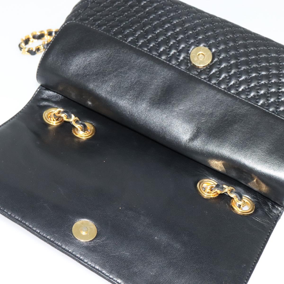 BALLY Chain Shoulder Bag Leather Black Gold Auth 141002