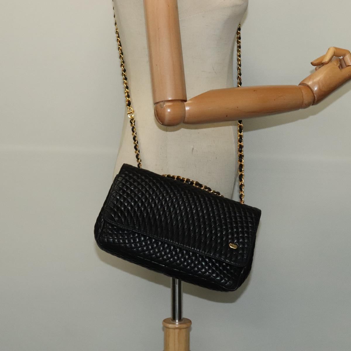 BALLY Chain Shoulder Bag Leather Black Gold Auth 141002