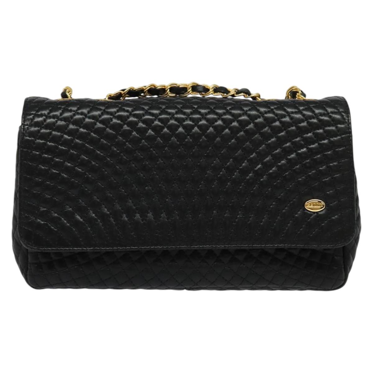 BALLY Chain Shoulder Bag Leather Black Gold Auth 141002