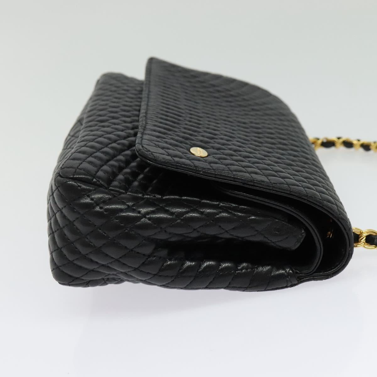 BALLY Chain Shoulder Bag Leather Black Gold Auth 141002