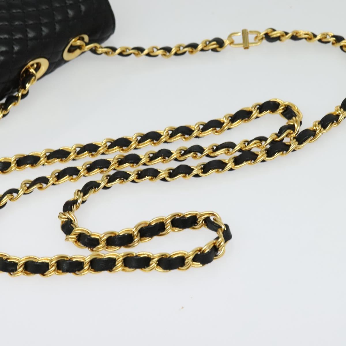 BALLY Chain Shoulder Bag Leather Black Gold Auth 141002