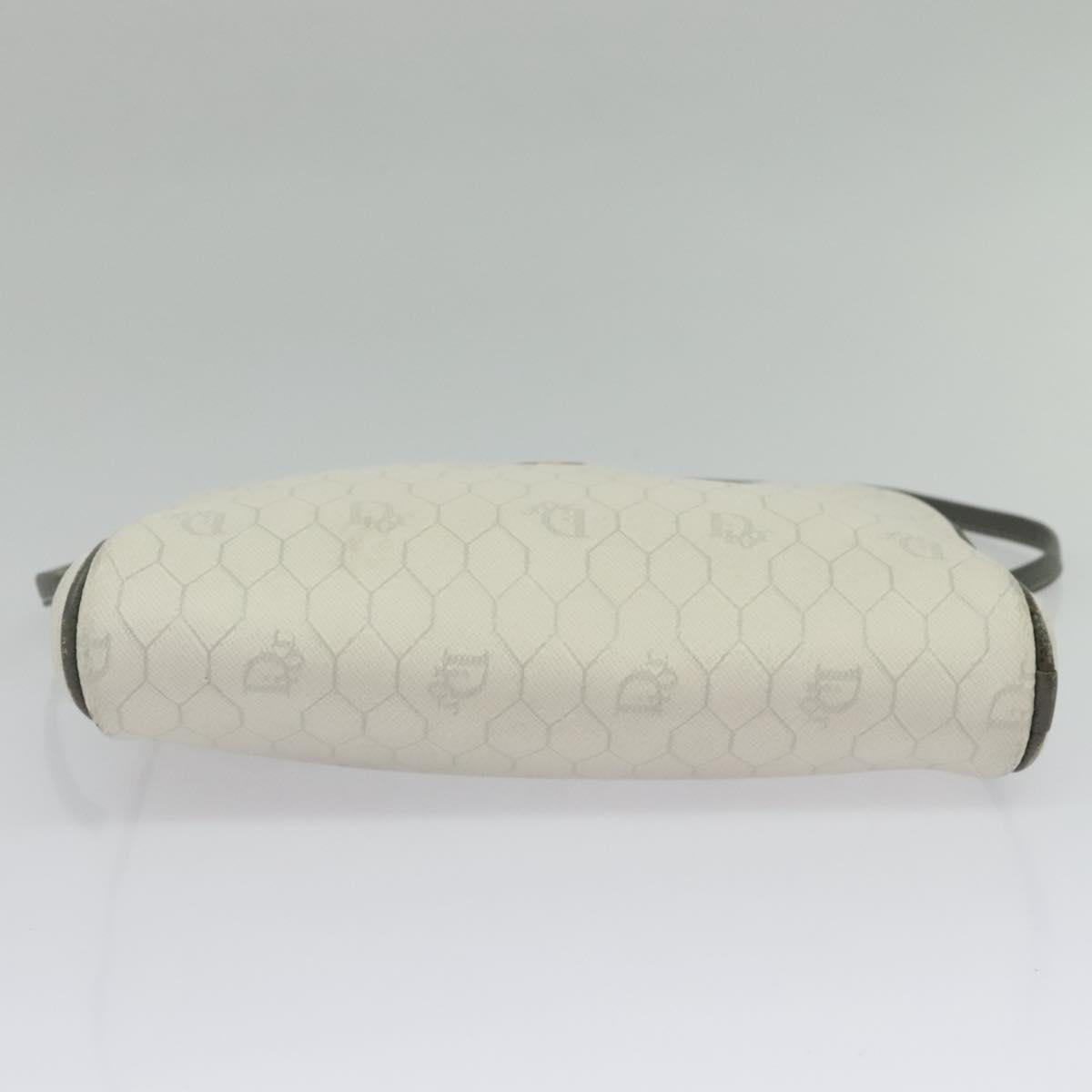 Christian Dior Honeycomb Canvas Shoulder Bag PVC White Gold Auth 141006