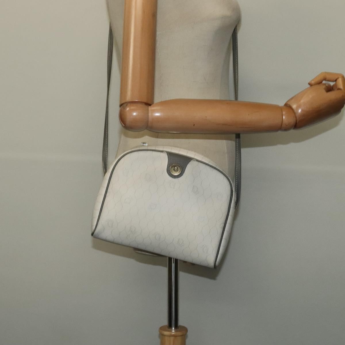 Christian Dior Honeycomb Canvas Shoulder Bag PVC White Gold Auth 141006