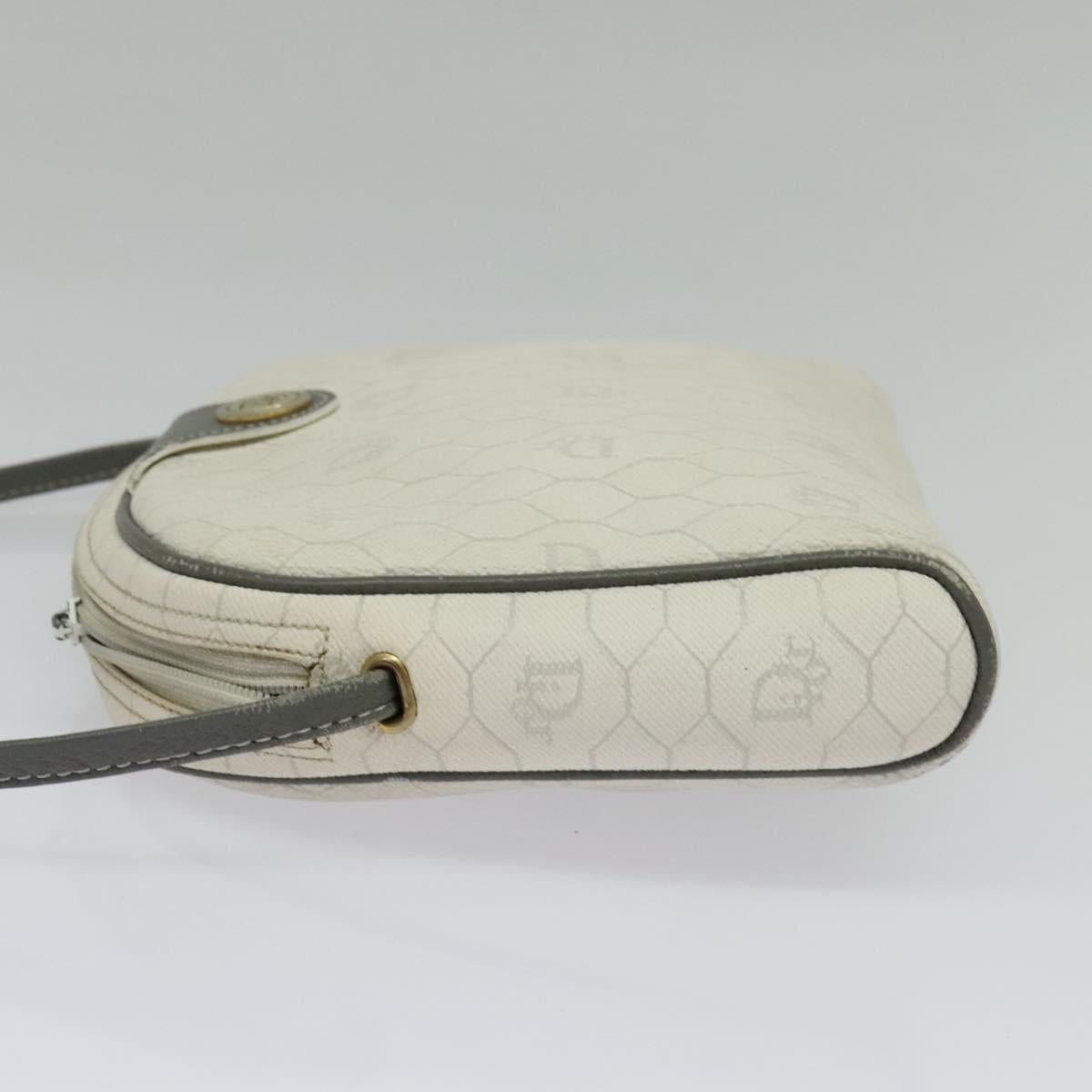 Christian Dior Honeycomb Canvas Shoulder Bag PVC White Gold Auth 141006