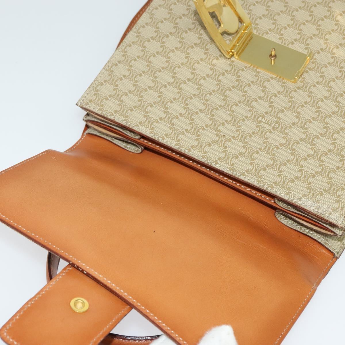 CELINE Macadam Canvas Hand Bag PVC 2way Beige Gold Auth 141009