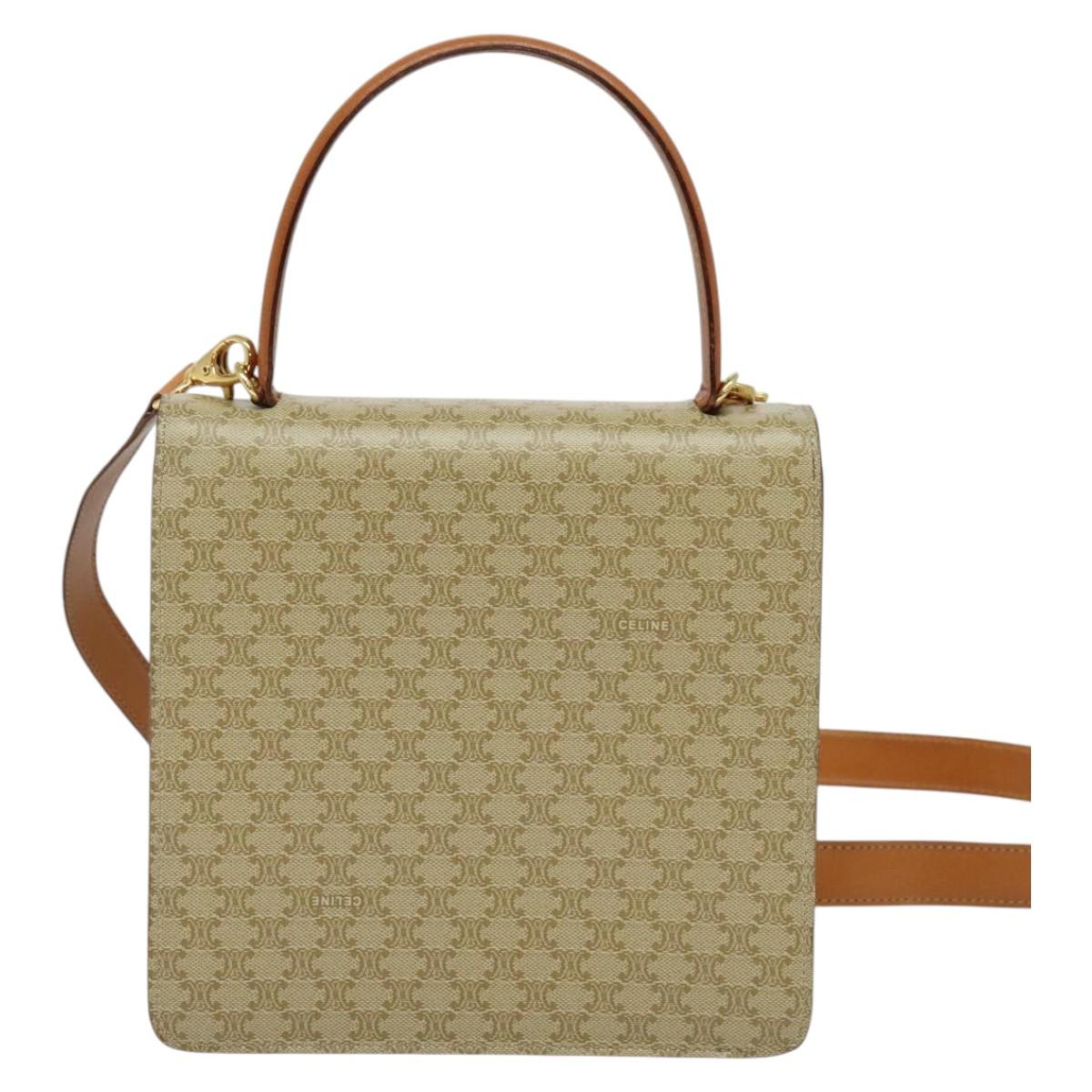 CELINE Macadam Canvas Hand Bag PVC 2way Beige Gold Auth 141009