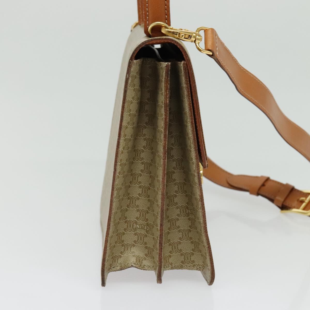 CELINE Macadam Canvas Hand Bag PVC 2way Beige Gold Auth 141009