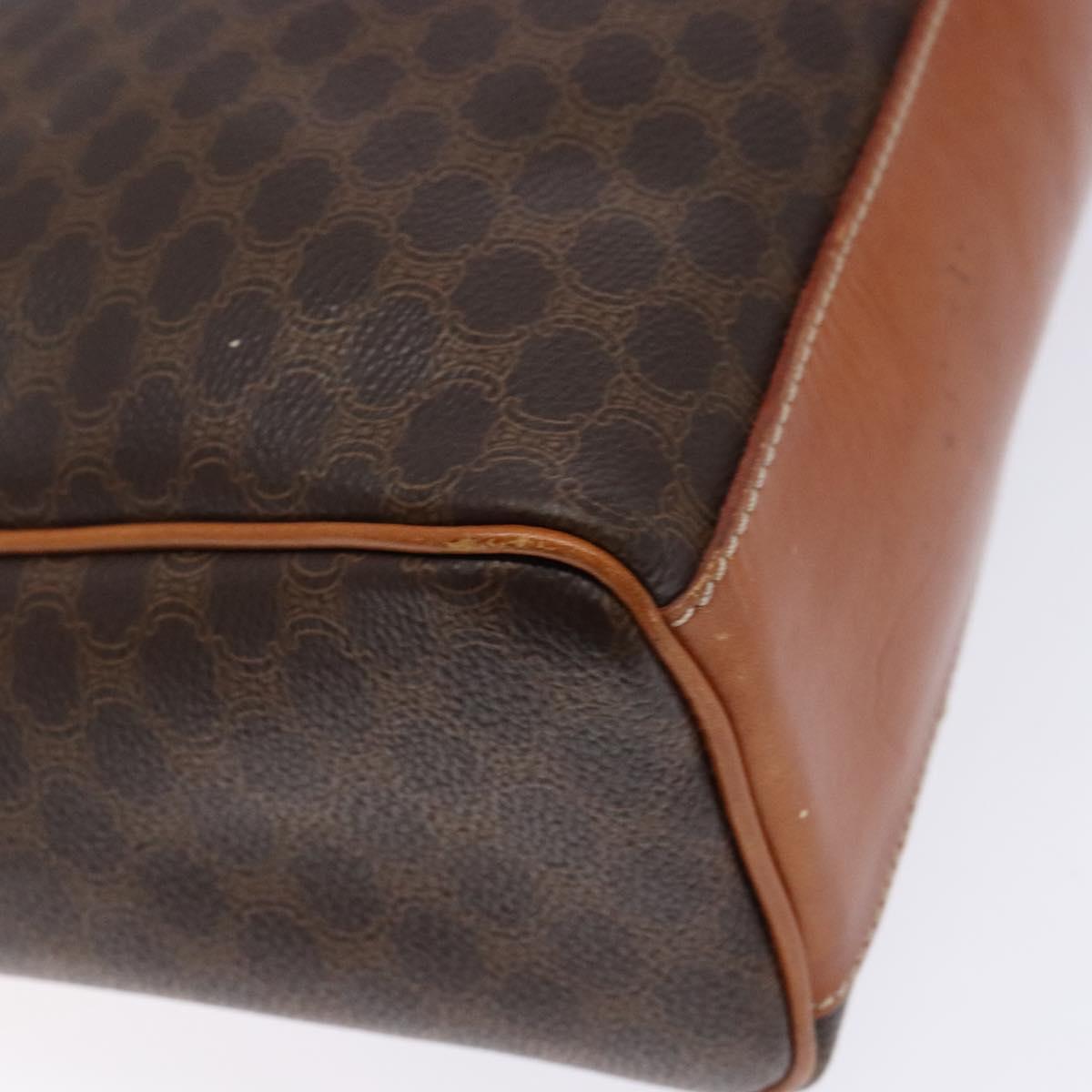CELINE Macadam Canvas Hand Bag PVC Leather Brown Gold Auth 141010