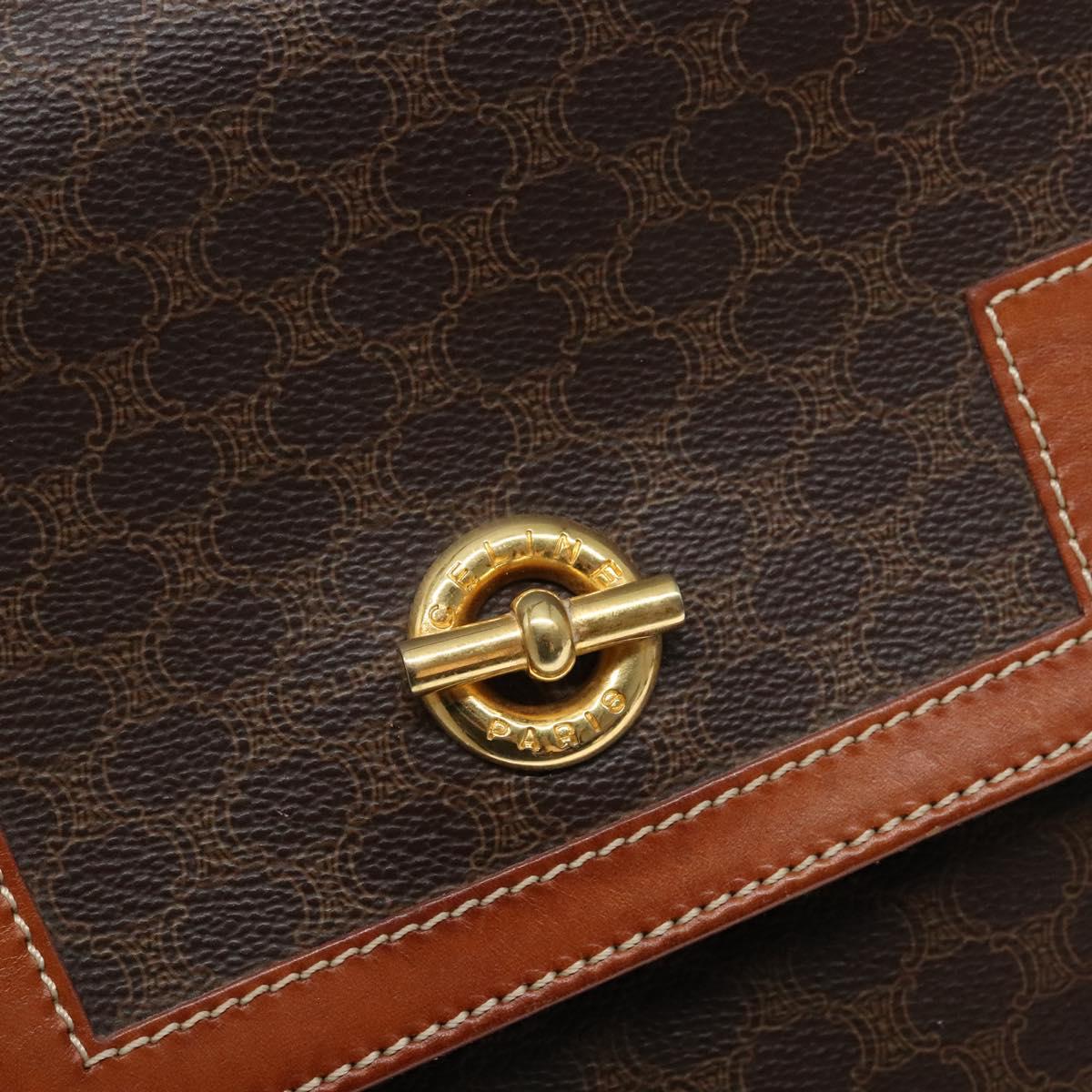 CELINE Macadam Canvas Hand Bag PVC Leather Brown Gold Auth 141010