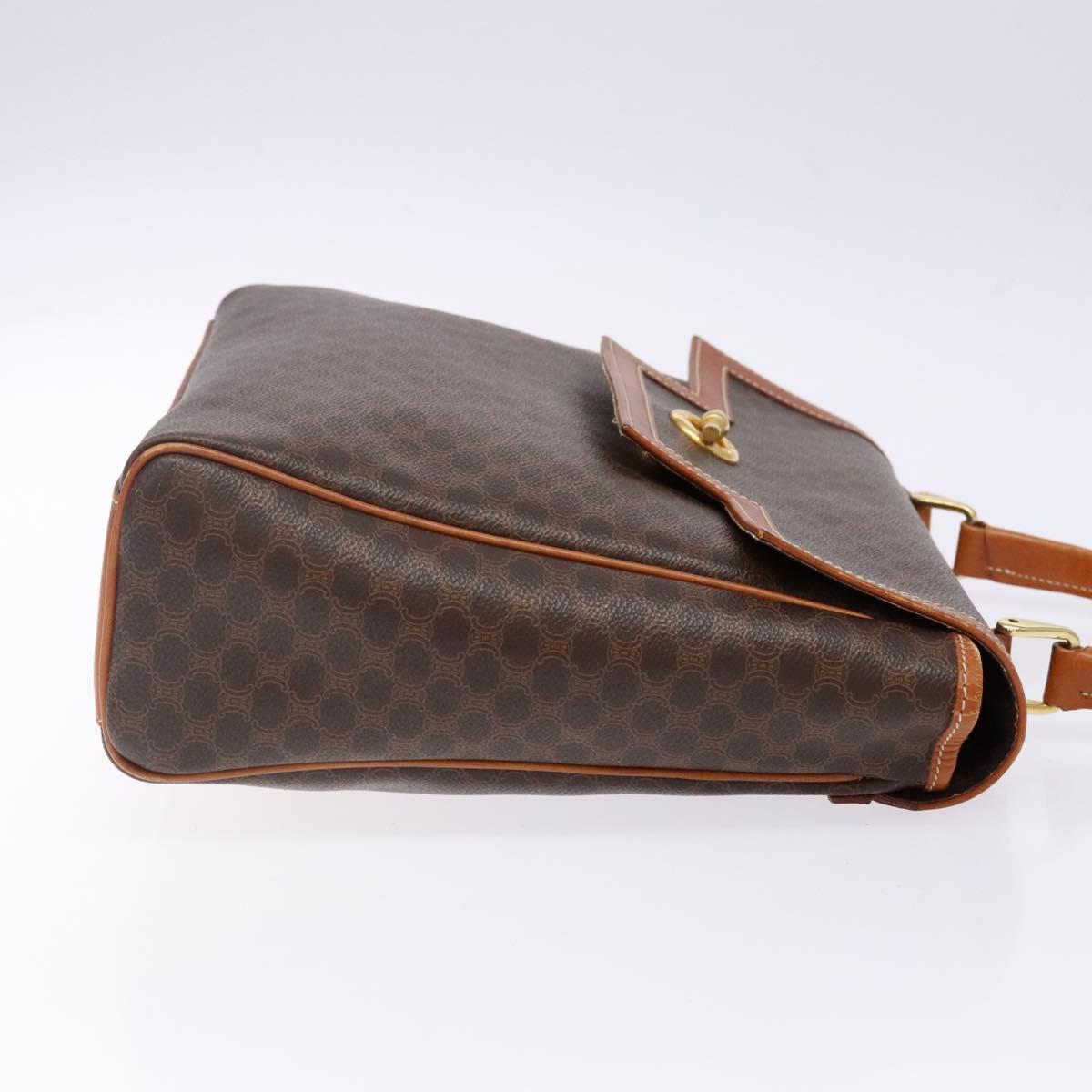 CELINE Macadam Canvas Hand Bag PVC Leather Brown Gold Auth 141010