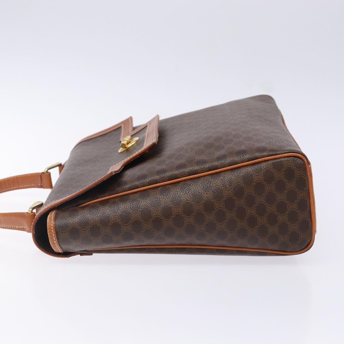CELINE Macadam Canvas Hand Bag PVC Leather Brown Gold Auth 141010