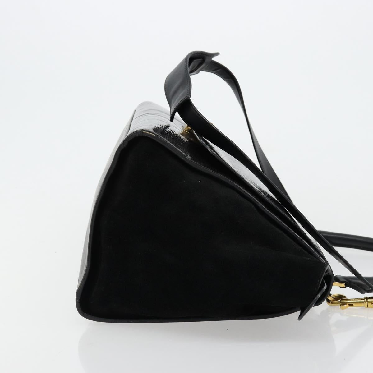 CELINE Trapeze Hand Bag Leather 2way Black Gold Auth 141011