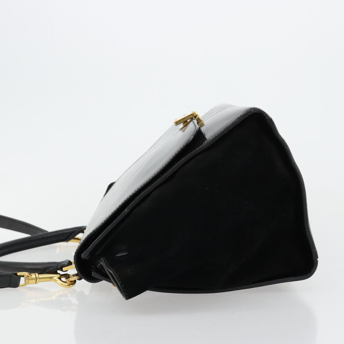 CELINE Trapeze Hand Bag Leather 2way Black Gold Auth 141011