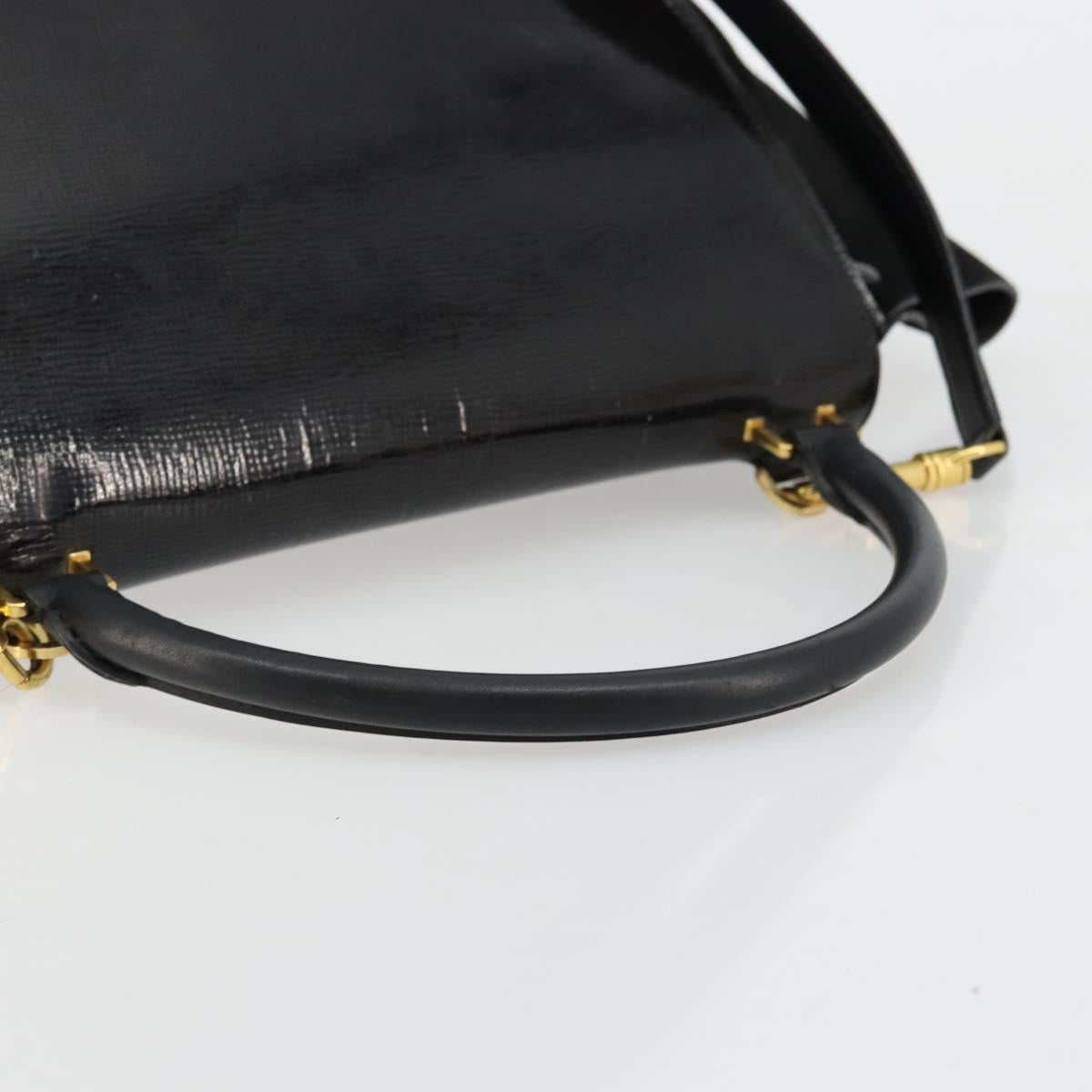 CELINE Trapeze Hand Bag Leather 2way Black Gold Auth 141011