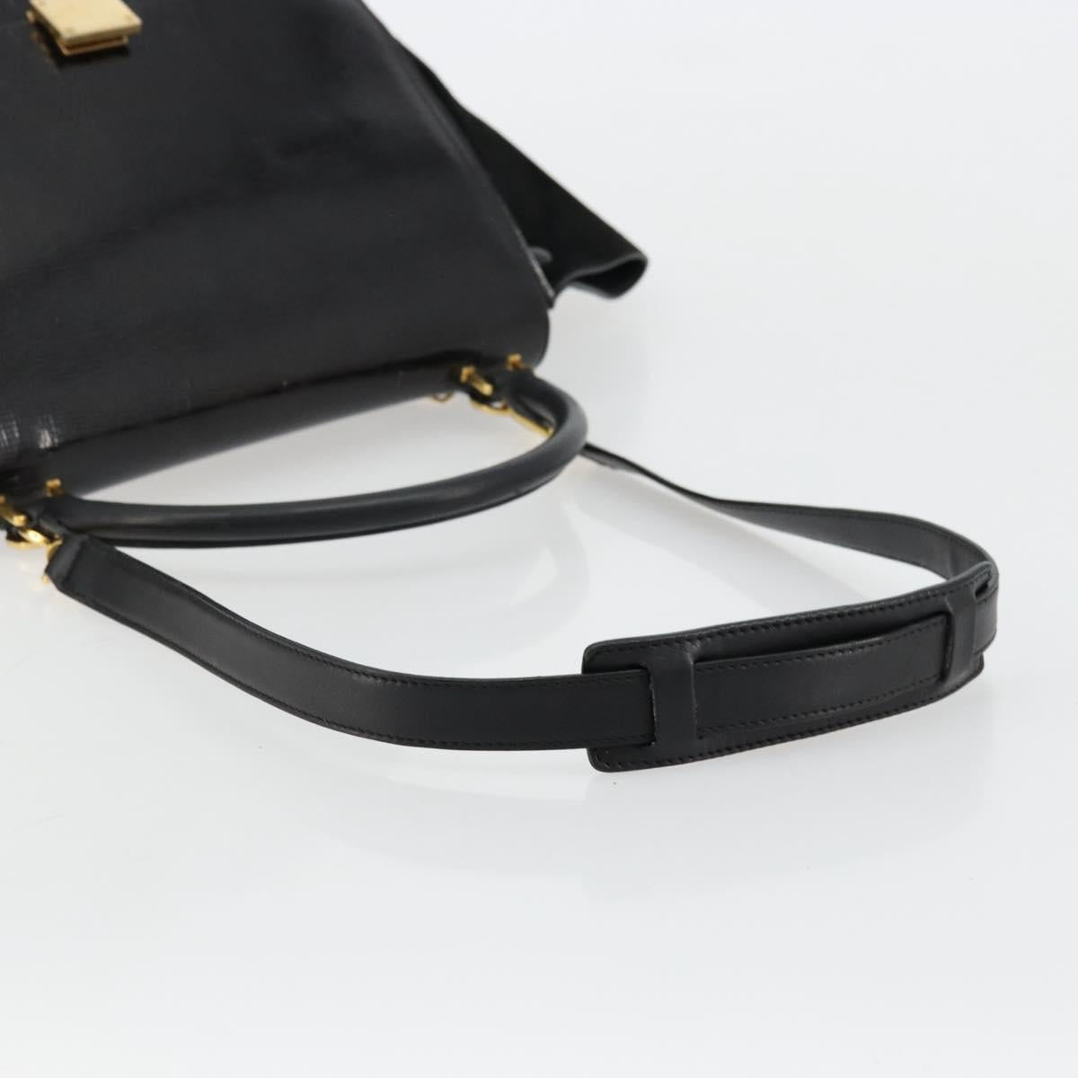 CELINE Trapeze Hand Bag Leather 2way Black Gold Auth 141011