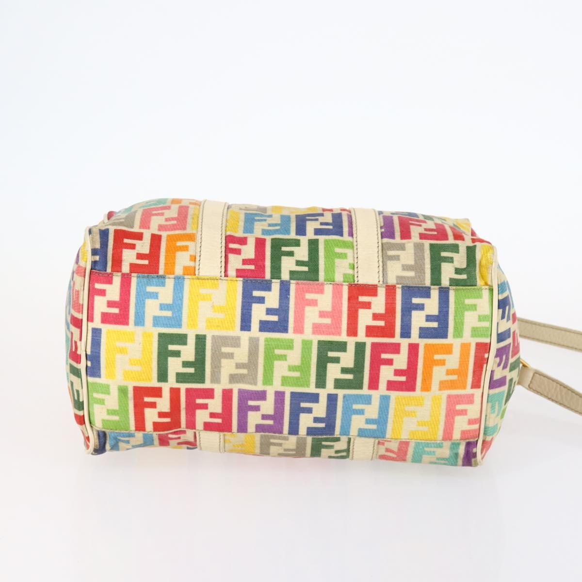 FENDI Zucca Canvas Boston Bag PVC 2way Multicolor Gold Auth 141028