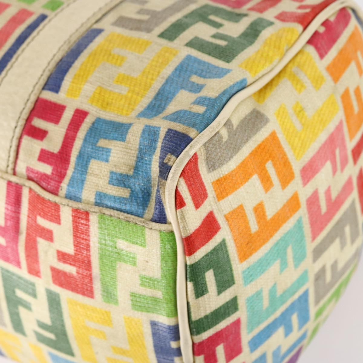 FENDI Zucca Canvas Boston Bag PVC 2way Multicolor Gold Auth 141028