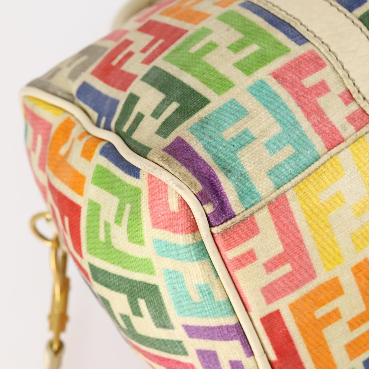 FENDI Zucca Canvas Boston Bag PVC 2way Multicolor Gold Auth 141028