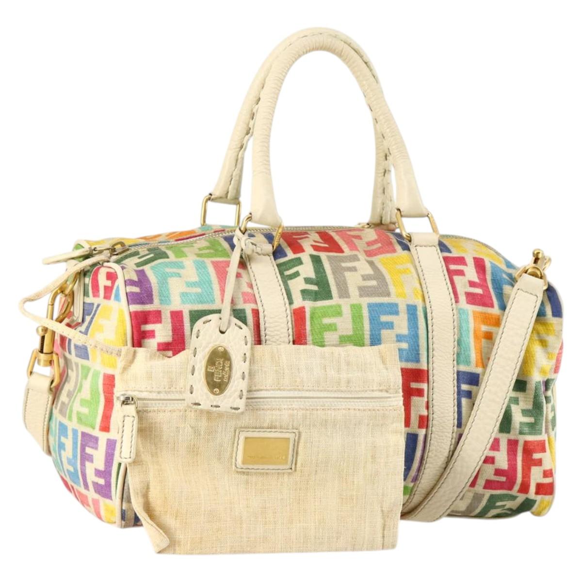 FENDI Zucca Canvas Boston Bag PVC 2way Multicolor Gold Auth 141028