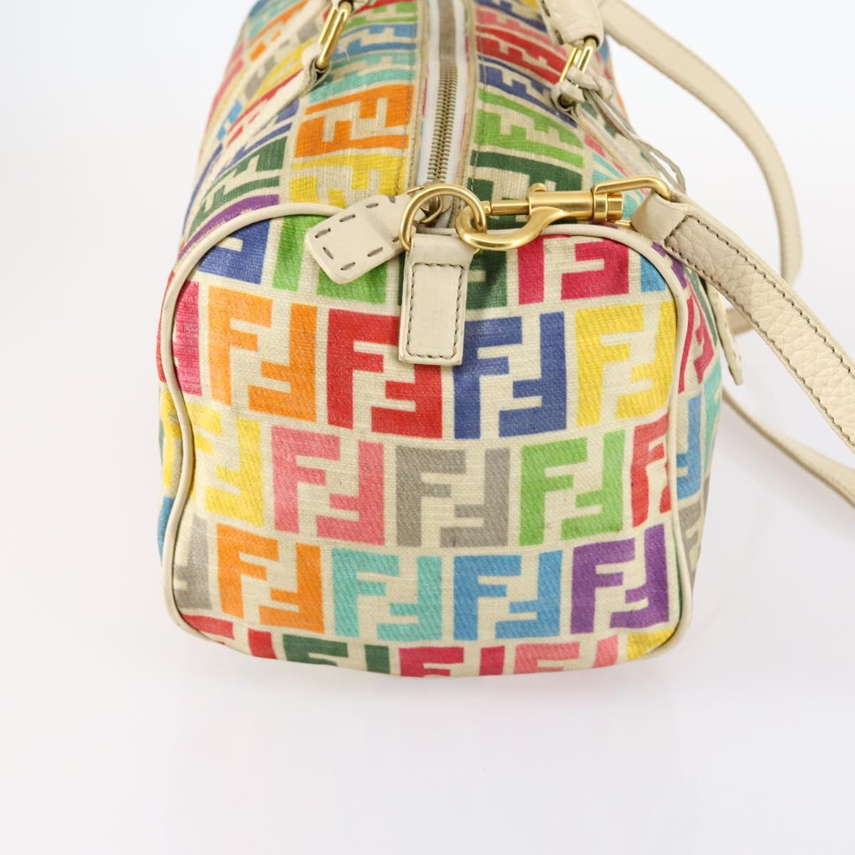 FENDI Zucca Canvas Boston Bag PVC 2way Multicolor Gold Auth 141028