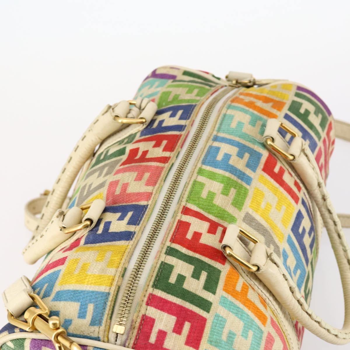FENDI Zucca Canvas Boston Bag PVC 2way Multicolor Gold Auth 141028