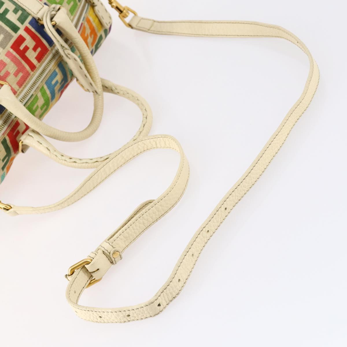 FENDI Zucca Canvas Boston Bag PVC 2way Multicolor Gold Auth 141028