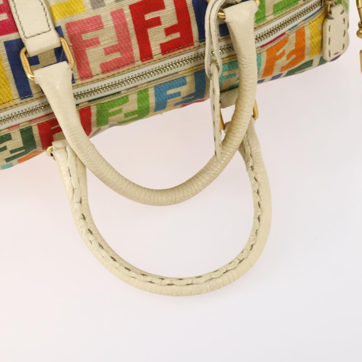 FENDI Zucca Canvas Boston Bag PVC 2way Multicolor Gold Auth 141028