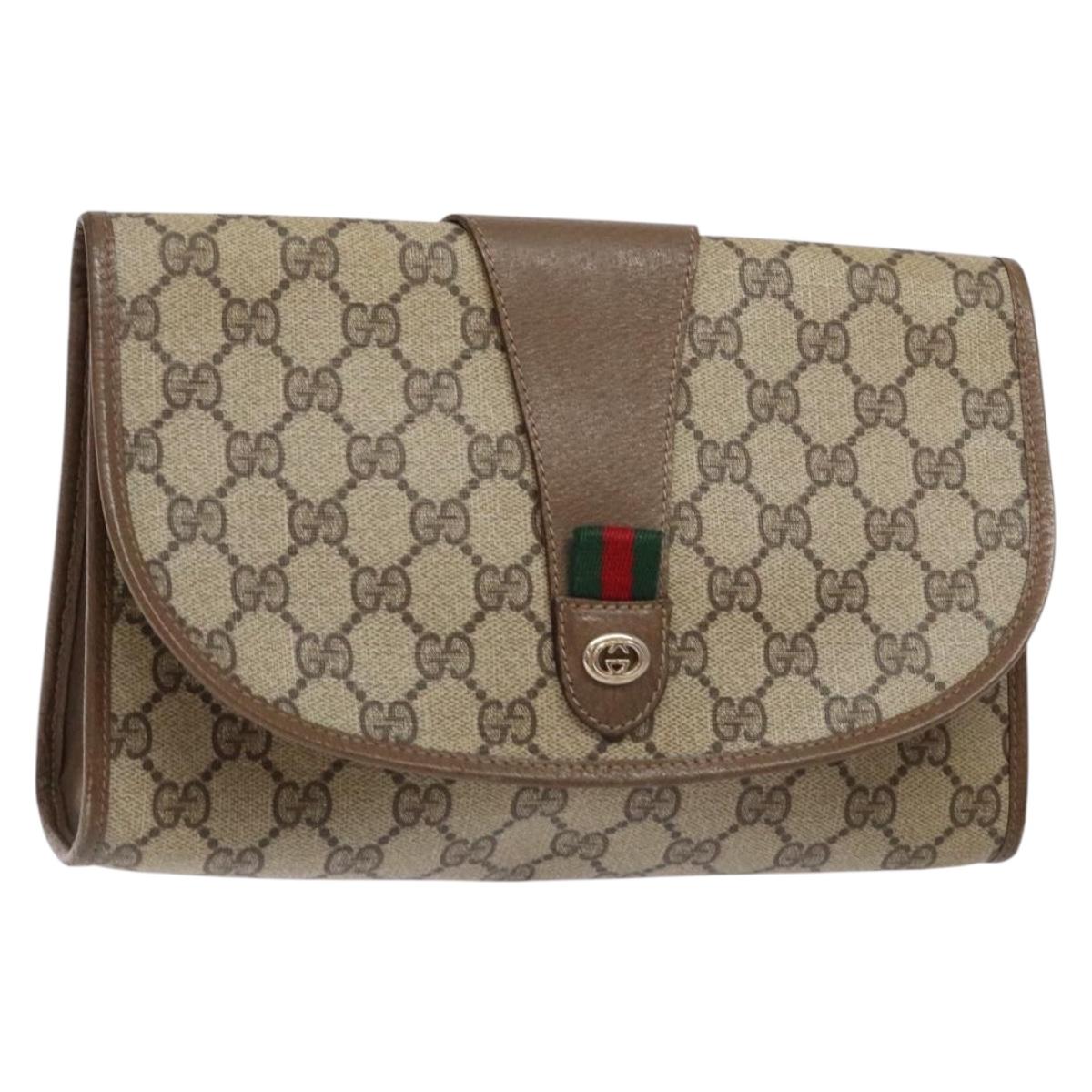 GUCCI GG Supreme Web Sherry Line Clutch Bag PVC Beige Gold 89 01 030 Auth 141030