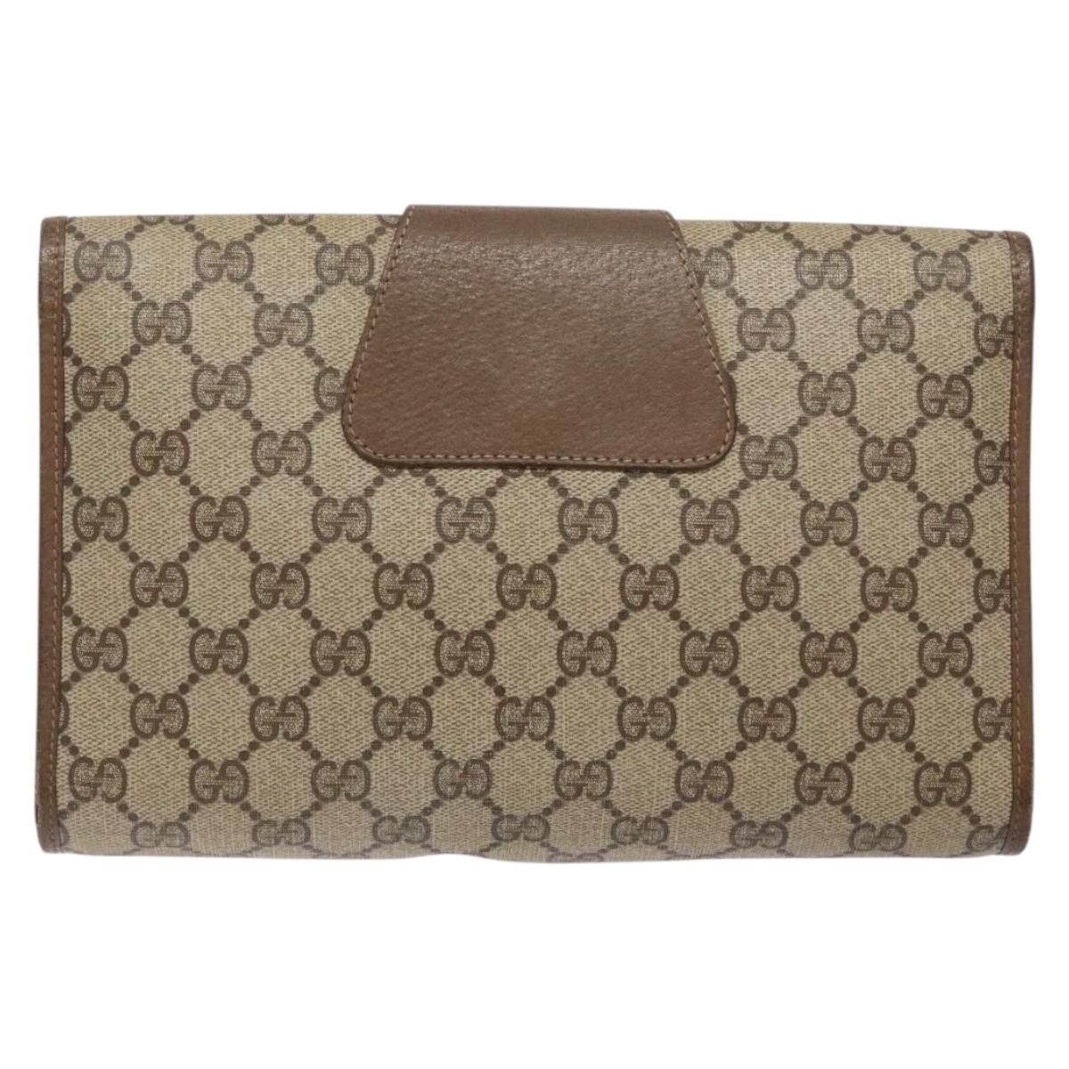 GUCCI GG Supreme Web Sherry Line Clutch Bag PVC Beige Gold 89 01 030 Auth 141030