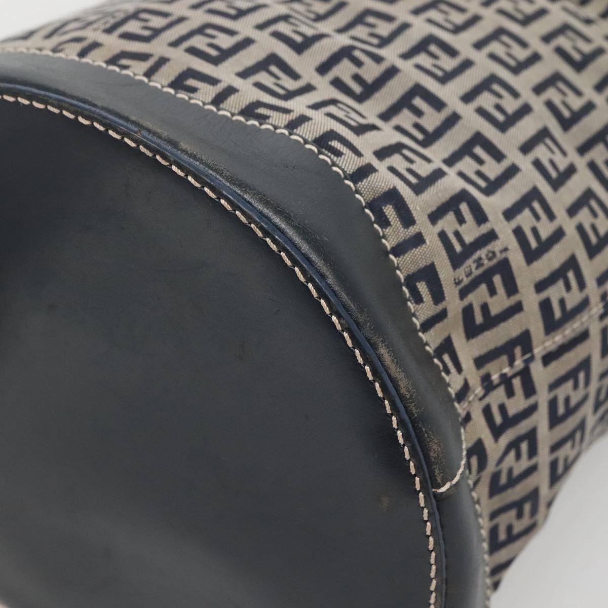 FENDI Zucchino Canvas Shoulder Bag Navy Silver Auth 141032
