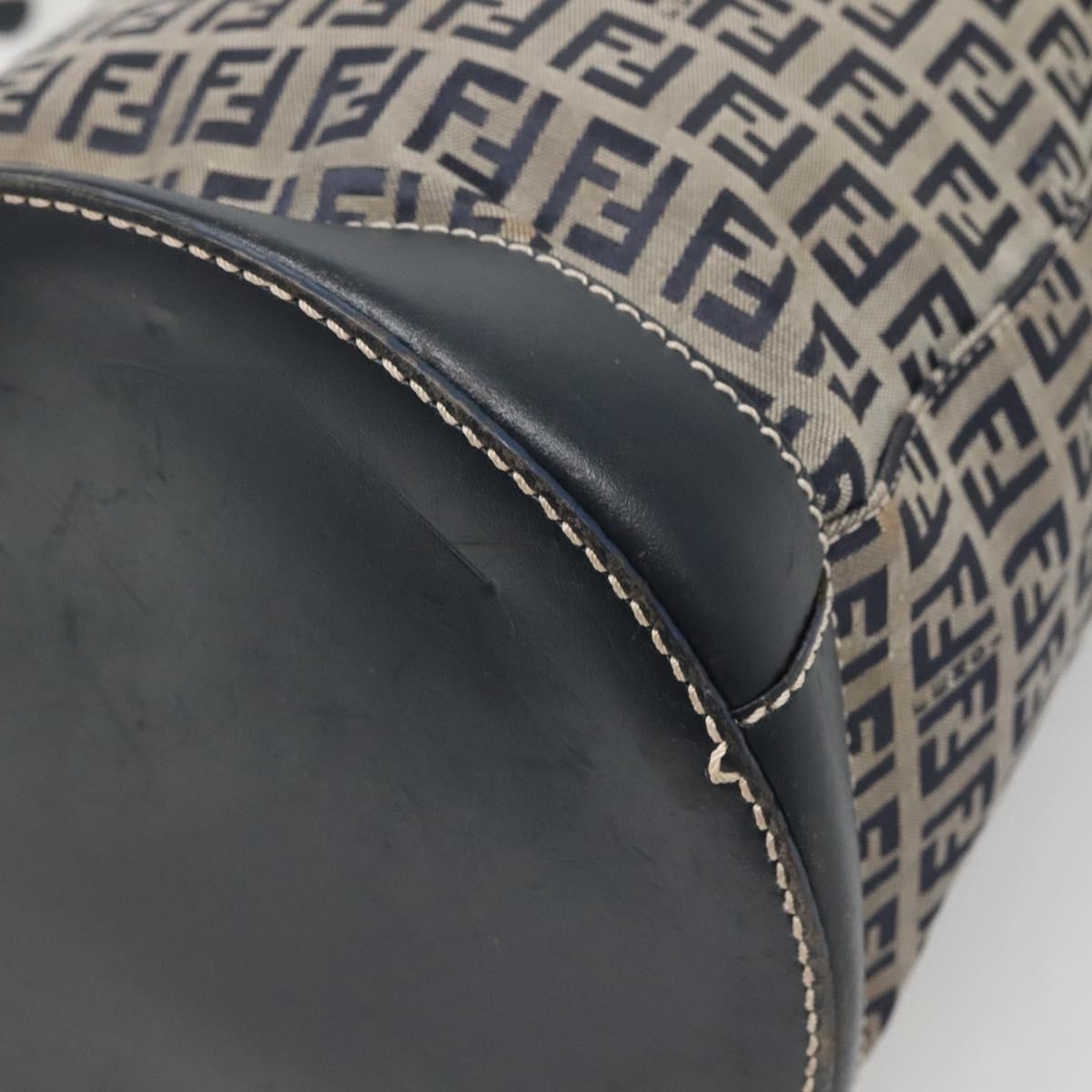 FENDI Zucchino Canvas Shoulder Bag Navy Silver Auth 141032