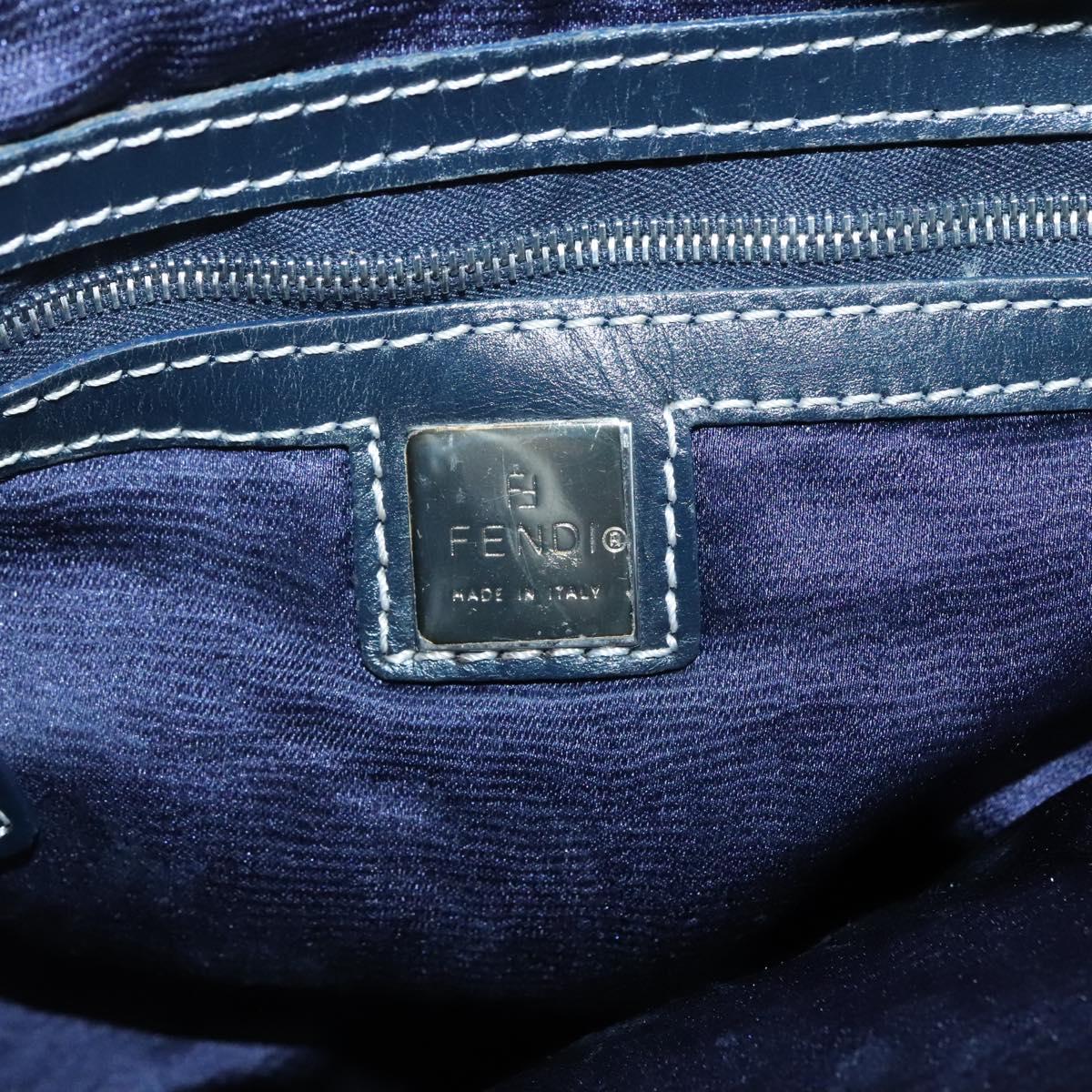 FENDI Zucchino Canvas Shoulder Bag Navy Silver Auth 141032
