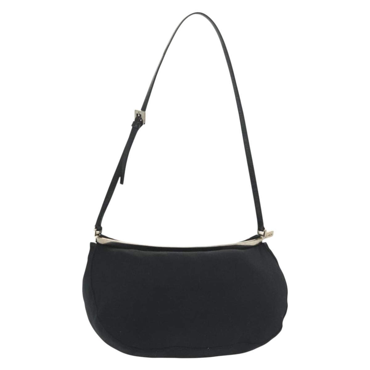 FENDI Shoulder Bag Canvas Black Silver Auth 141033