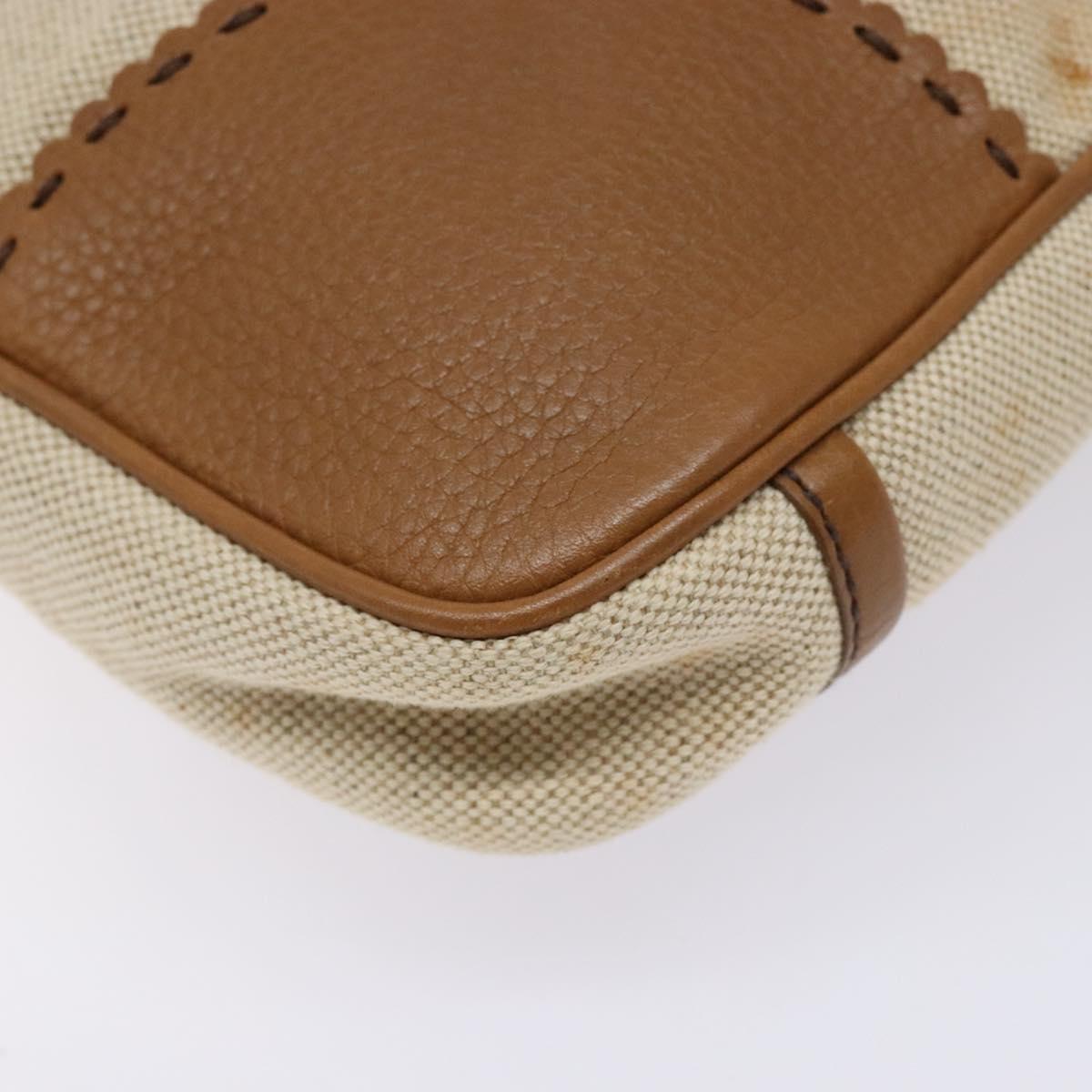 PRADA Tote Bag Canvas Leather Beige Silver Auth 141034