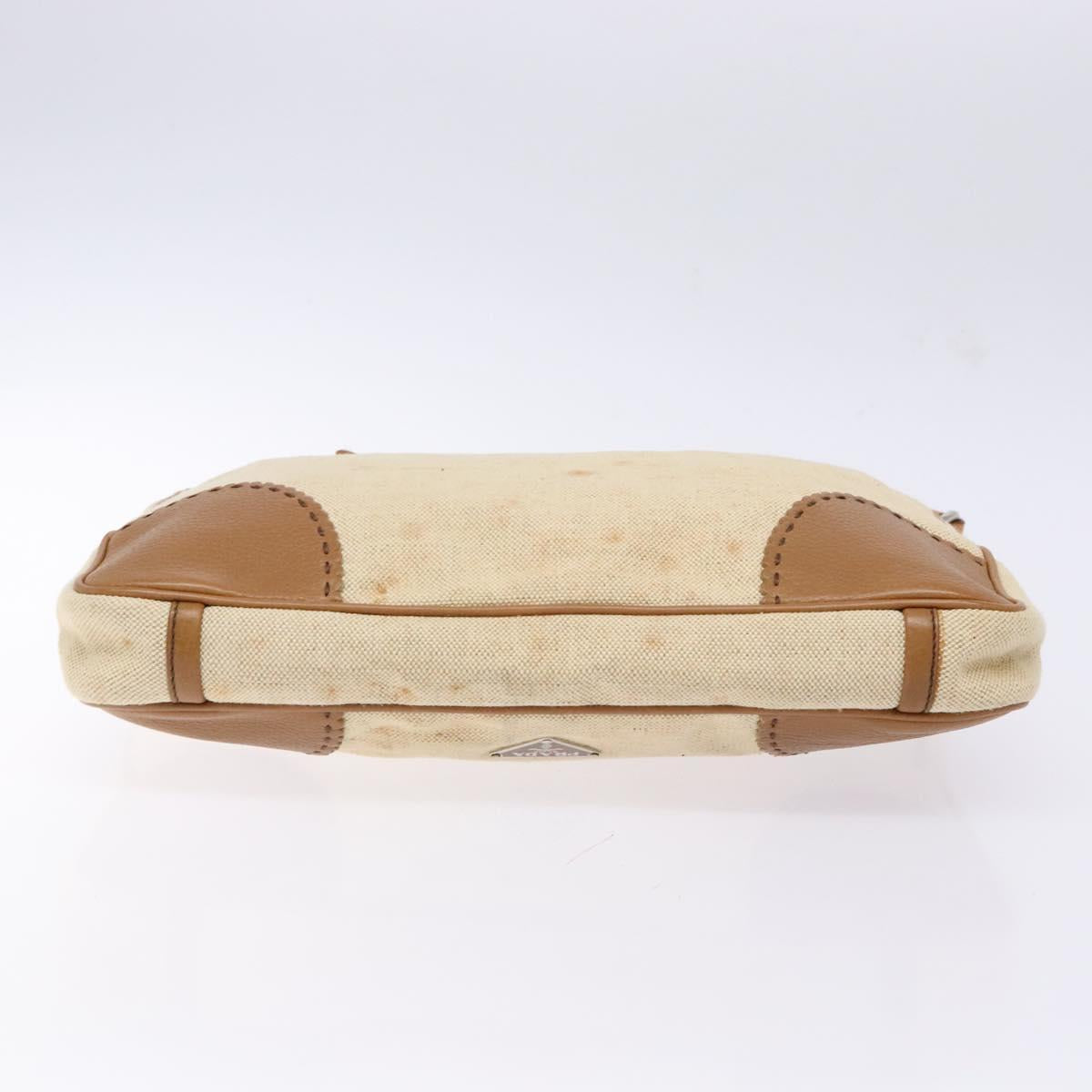 PRADA Tote Bag Canvas Leather Beige Silver Auth 141034