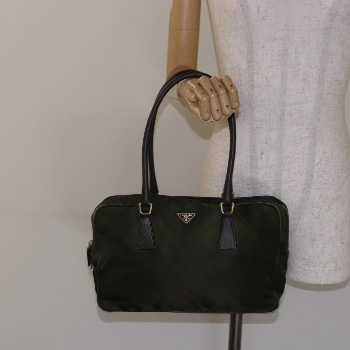 PRADA Shoulder Bag Nylon Green Gold Auth 141035