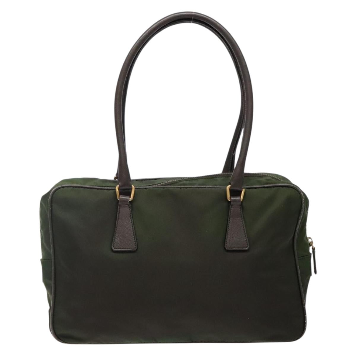 PRADA Shoulder Bag Nylon Green Gold Auth 141035