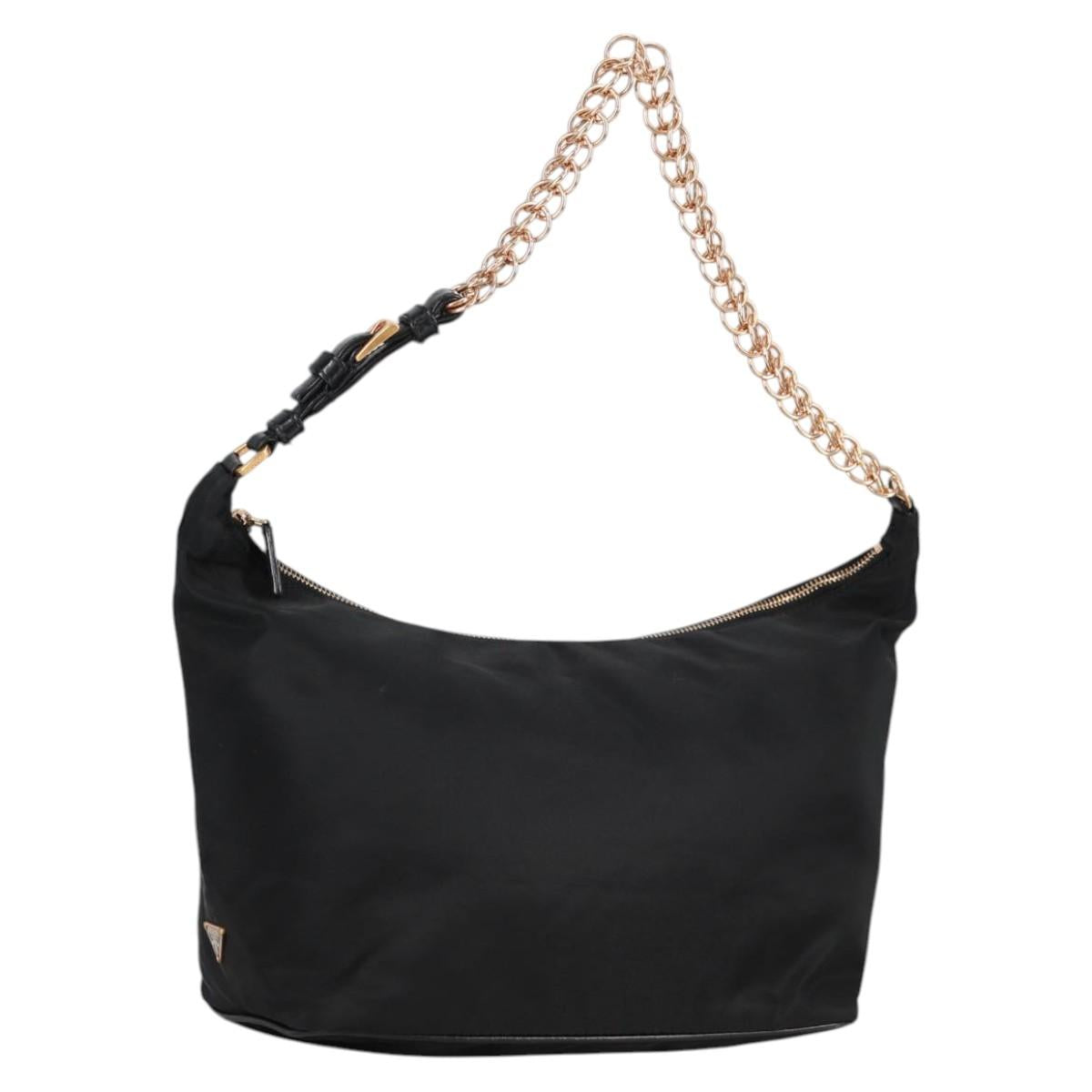 PRADA Chain Shoulder Bag Nylon Black Gold Auth 141036V