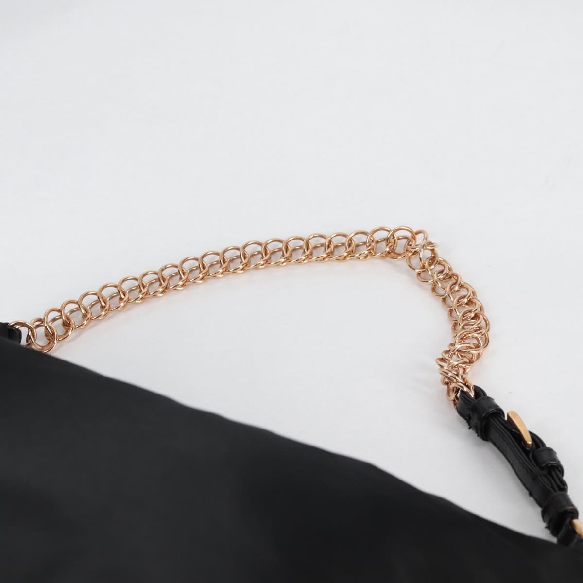 PRADA Chain Shoulder Bag Nylon Black Gold Auth 141036V