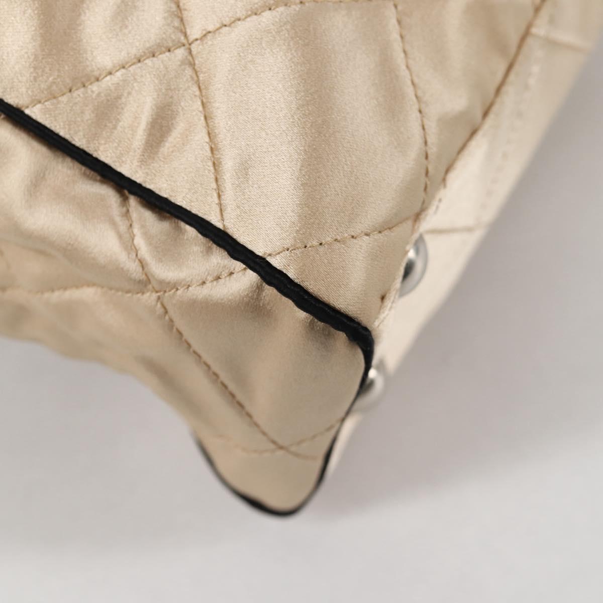 PRADA Chain Shoulder Bag Satin Beige Silver Auth 141037V