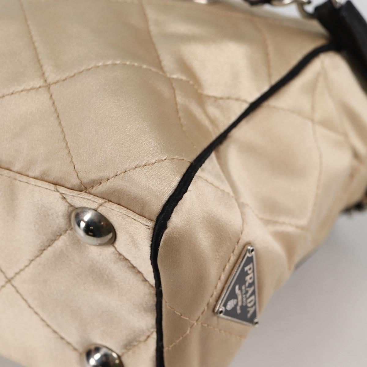 PRADA Chain Shoulder Bag Satin Beige Silver Auth 141037V