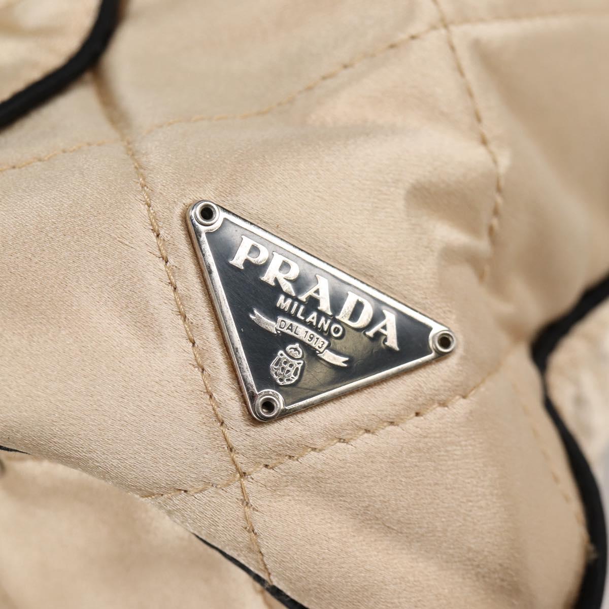 PRADA Chain Shoulder Bag Satin Beige Silver Auth 141037V