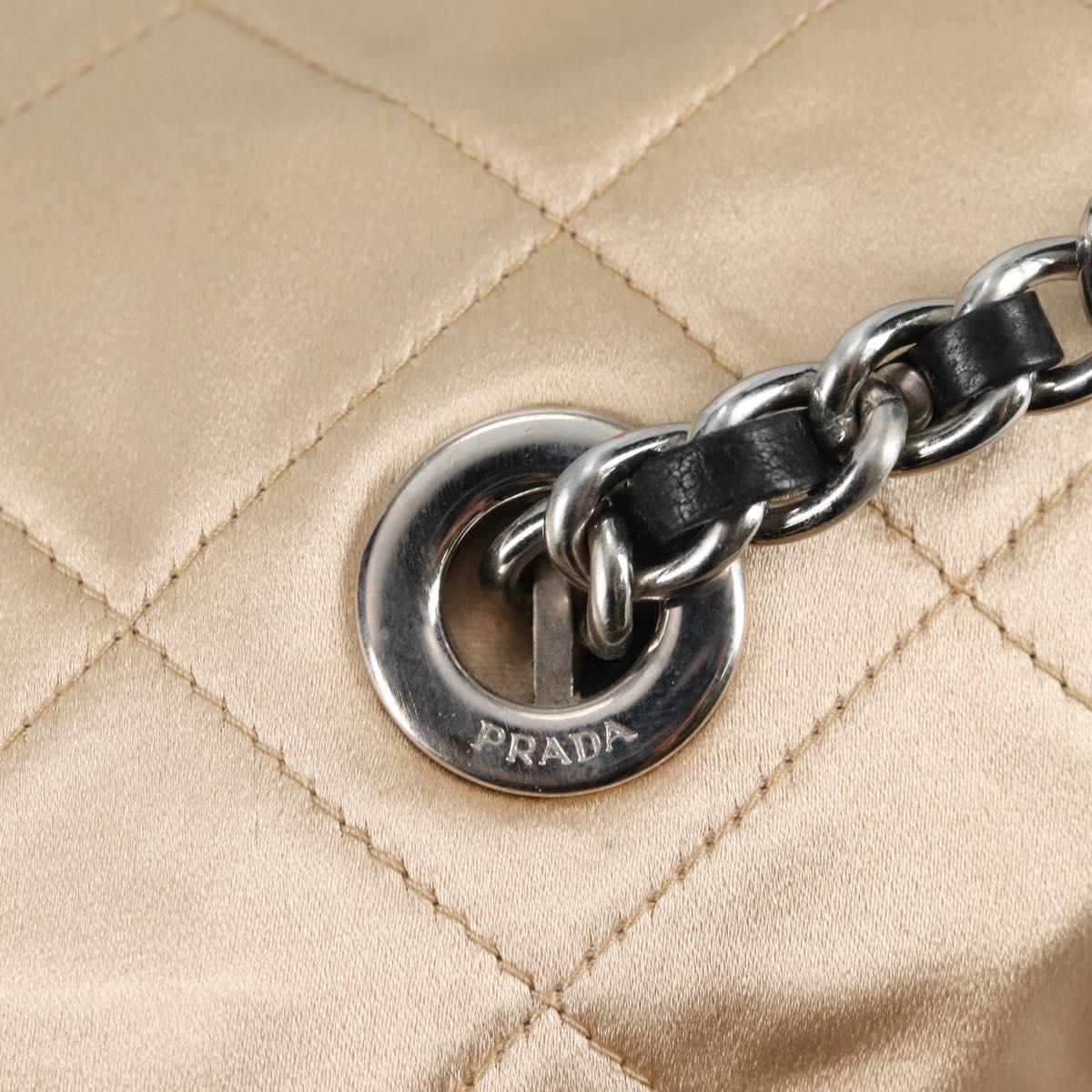 PRADA Chain Shoulder Bag Satin Beige Silver Auth 141037V