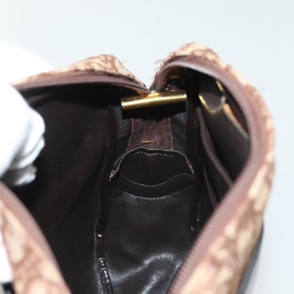 Christian Dior Trotter Canvas Shoulder Bag Brown Gold Auth 141040
