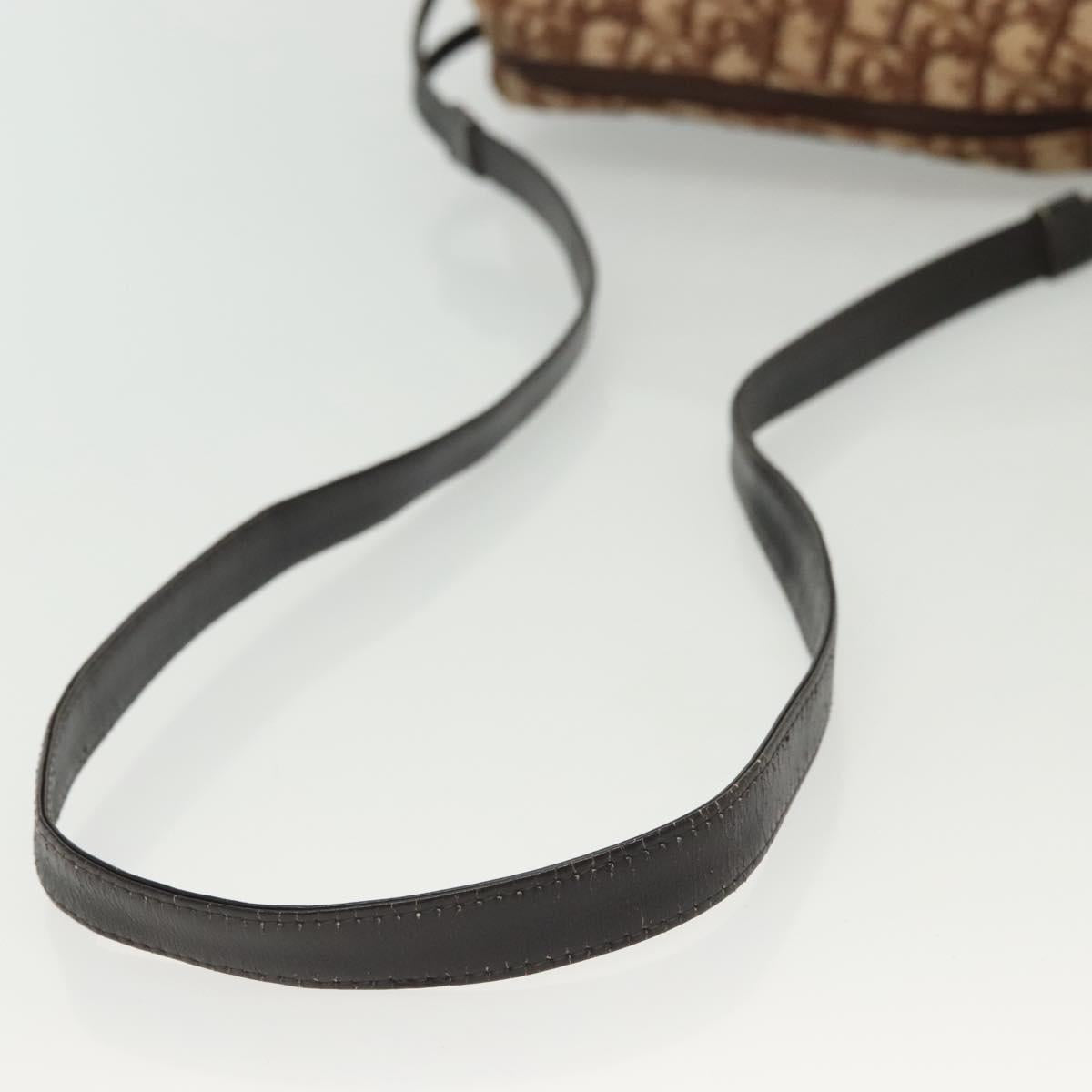 Christian Dior Trotter Canvas Shoulder Bag Brown Gold Auth 141040